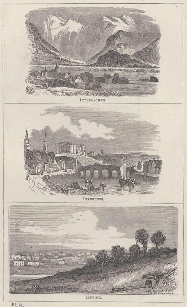 SCOTLAND. Interlaken; Inverness; Ipswich 1870 old antique print picture
